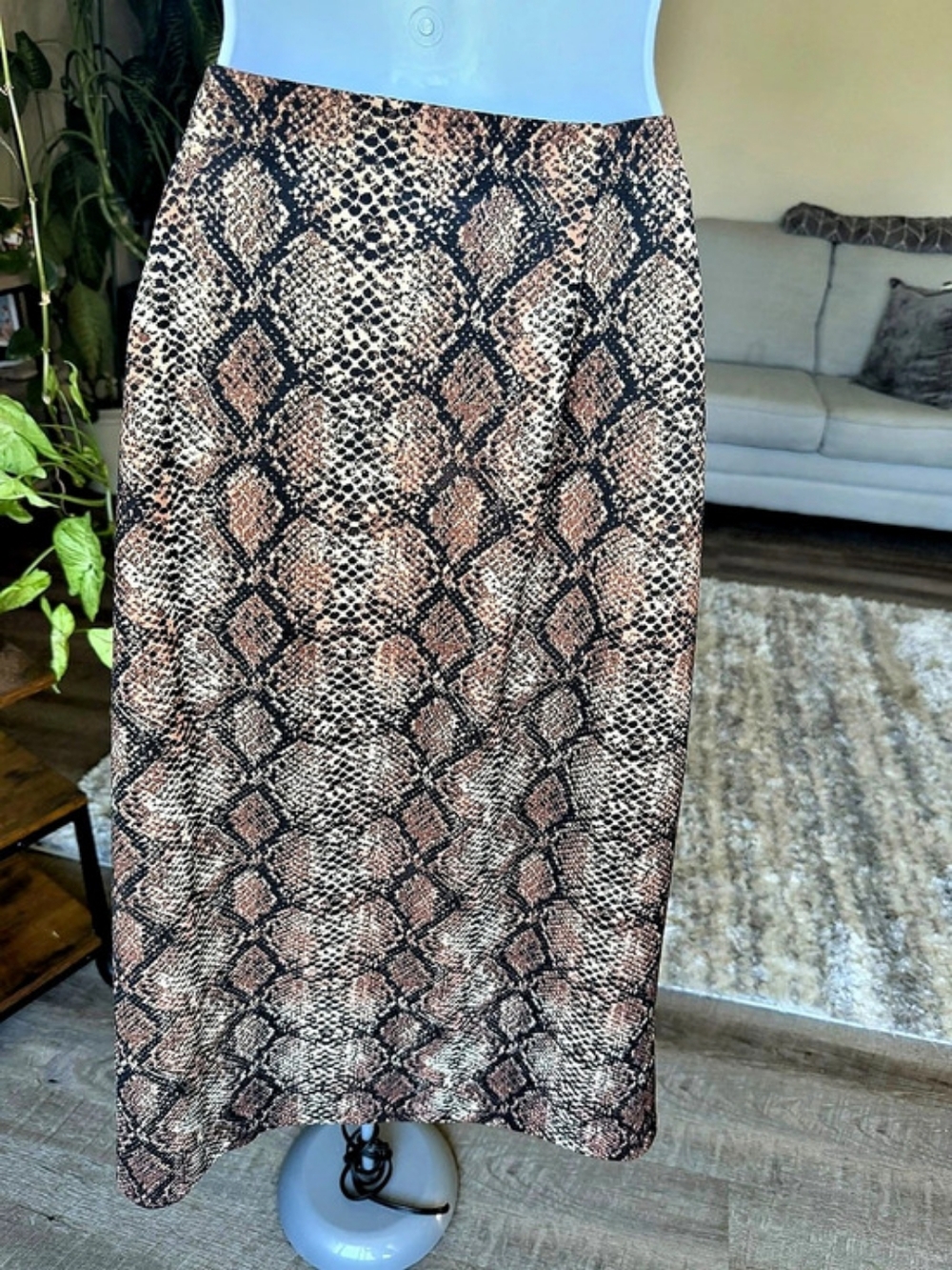 Ashley Stewart Plus Size Snake Skin Elastic Waist Midi Skirt Brown Black 22-24